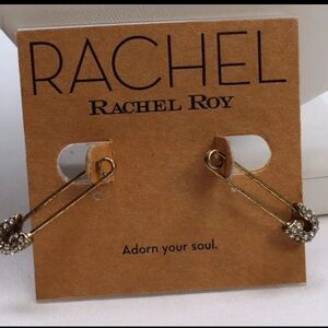 Rachel Rachel Roy Gold Tone Safety Pin Clear Crystal Earrings